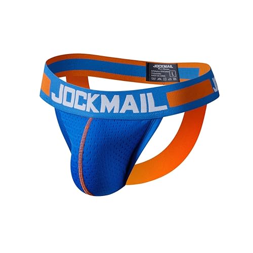 JOCKMAIL Mens Jockstrap Underwear Wide Belt Athletic Supporter Mens Thongs Sport Underwear Jock Strap - Medium - 201blue