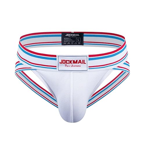 JOCKMAIL Jockstrap Athletic Supporters for Men Jock Strap Male Underwear for Gym Sport - Medium - White
