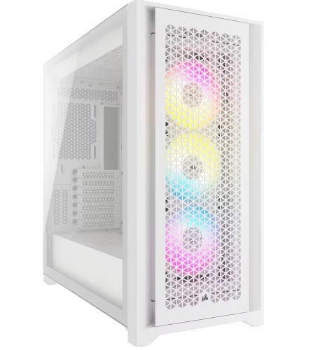 Corsair iCUE 5000D RGB Airflow True White ATX MidTower Gaming Case Tempered Glass, 3X120mm A-RGB Fan Pre-installed, CPU Cooling Support Upto to 170mm, GPU Support Upto 400mm, 7+2(Horizontal) PCI Slot, 360mm Radiator Supported, Front I/O: 2X