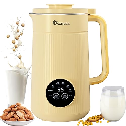 IAGREEA 8 in 1 Automatic Milk Maker, 35oz Nut Milk Maker for Homemade Milkshake, Almond, Nut, Walnut, Rice milk, Plant-based milk, Soybean Milk Maker With Delay start/Boil Water - Yellow