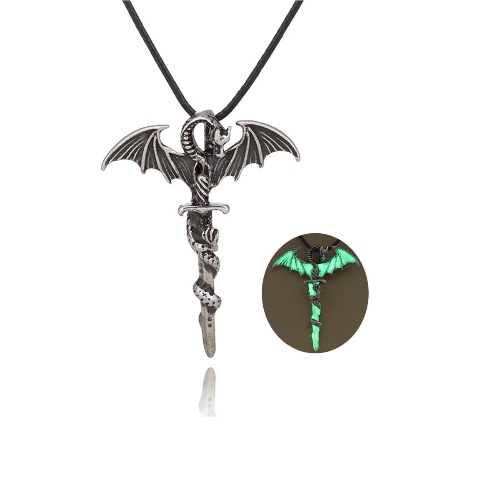 Luminous Dragon Necklace Vintage Gothic Pterodactyl Pendant Necklace Glow in the Night Dragon Sword Necklace Necklace Personality Halloween Stegosaurus Animal Jewelry for Men Women
