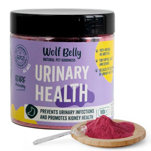 Voedingssupplement in poedervorm ter voorkoming van aandoeningen aan de urinewegen bij honden en katten - 180 g - urineweginfecties en nierstenen - 100% Natuurlijk - Wolf Belly Urinary Health
