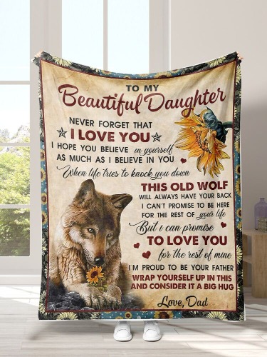 1pc Wolf & Slogan Graphic Blanket