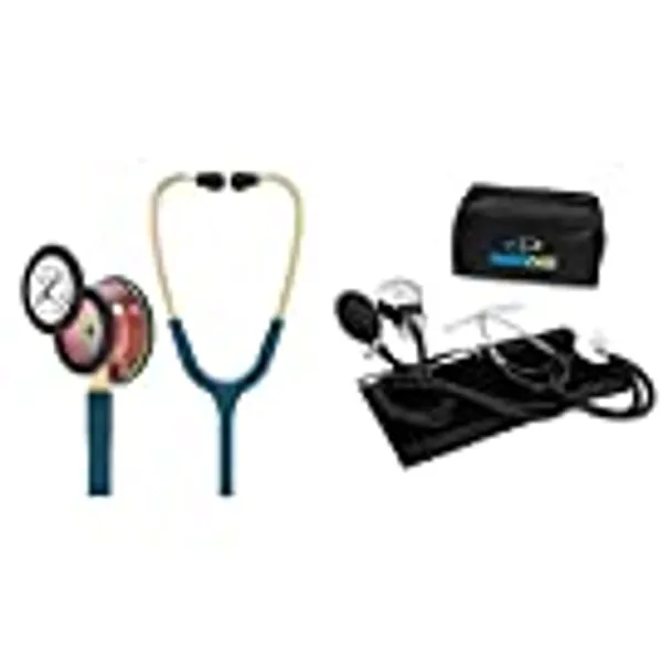 3M Littmann 5807 Classic III Monitoring Stethoscope, Rainbow-Finish, Caribbean Blue Tube, 27 inch & Primacare DS-9197-BK Professional Classic Series Manual Adult Size Blood Pressure Kit