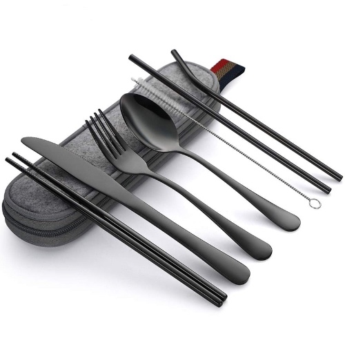 Cutlery Set with Portable Case - Black & Grey