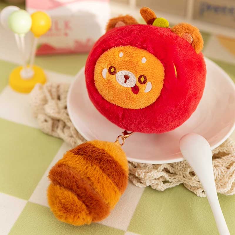 Red Panda Plush Keychain with Hat