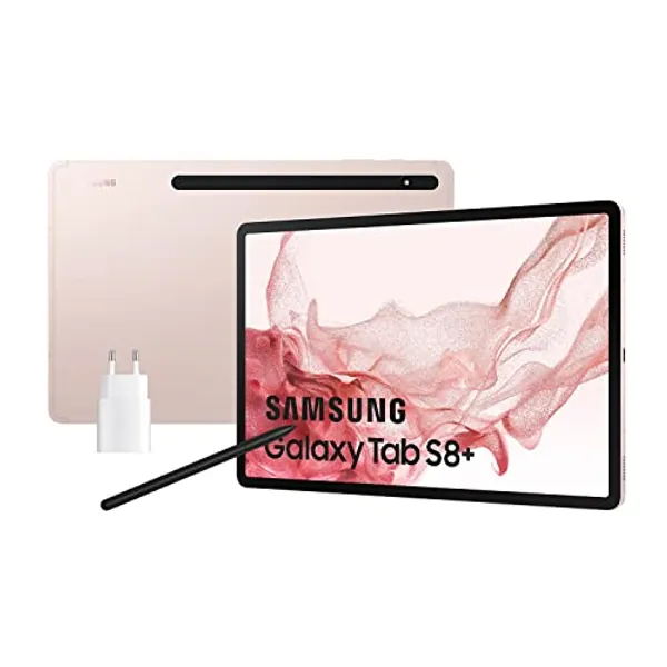 Samsung Galaxy Tab S8+ con cargador - Tablet de 12,4" (8GB RAM, 256GB Almacenamiento, Wifi, Android 12) Rosa - Versión española