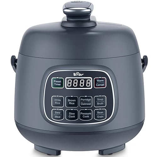 Bear Rice Cooker 3 Cups (Uncooked), Fast Electric Pressure Cooker, Portable Multi Cooker with 10 Menu Settings for White/Brown Rice Oatmeal and More, Nonstick Inner Pot