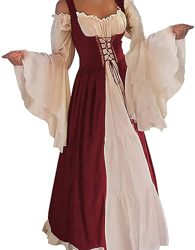 Oylchly Women Medieval Renaissance Dress Costume - Burgundy - Small-Medium
