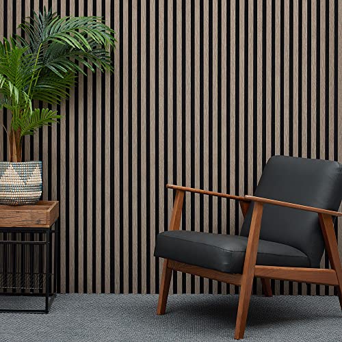 Generic WBM Acoustic Slat Wall Panel - Decorative & Sound Absorbing Wooden Slatted 3D Feature Pannelling Home Living Room Bedroom Interior Easy Installation Proofing 2400mm x 600mm Oak Natural - Walnut Natural