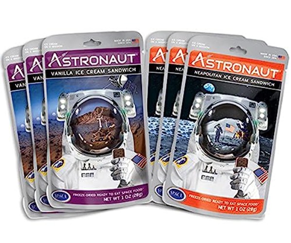 Astronaut Foods Freeze-Dried Ice Cream Sandwich, NASA Space Dessert, Variety Pack with Vanilla and Neapolitan, 6 Count