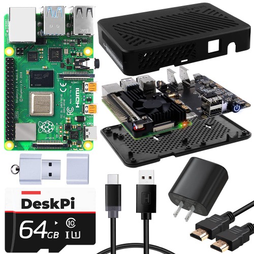 GeeekPi Raspberry Pi 4 4GB Kit - 64GB Edition, DeskPi Lite Raspberry Pi 4 Case with Power Button/Heatsink/PWM Fan, Raspberry Pi 4 Power Supply for Raspberry Pi 4B