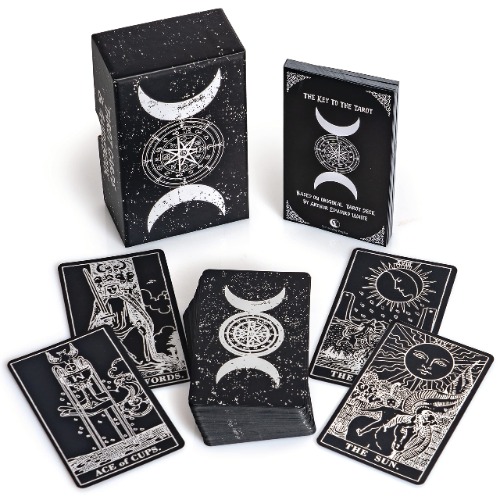 Silver Foil Tarot Cards Deck,78 Original Tarot Cards Fortune Telling Game with Guide Book ,Tarot Cards Standard Size4.75" x 2.76" (Black) - Black