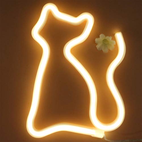 LED Cat Neon Signs Lights Wall Decor,Battery or USB Operated for Room,Wall Decor Table LED Neon Light Sign,Decorative for Bar,Christmas,Home Party, Wedding Birthday Kids or Girls Room(Warm White Cat) - Warm White Cat