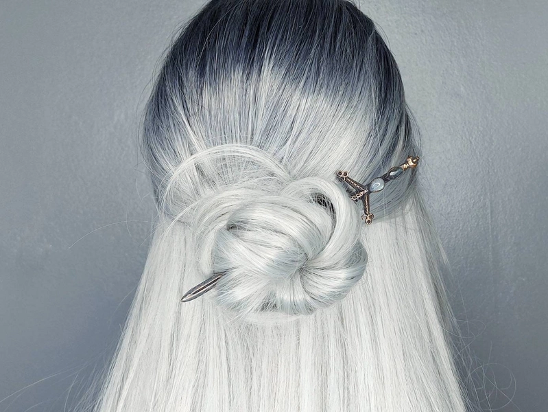 Labradorite and Moonston hair stick