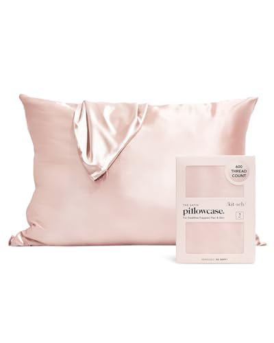 Kitsch 2 Satin Pillowcases 100%, más Suave Que la Seda, Funda de Almohada de Seda Vegana, estándar (Rubor) - Blush