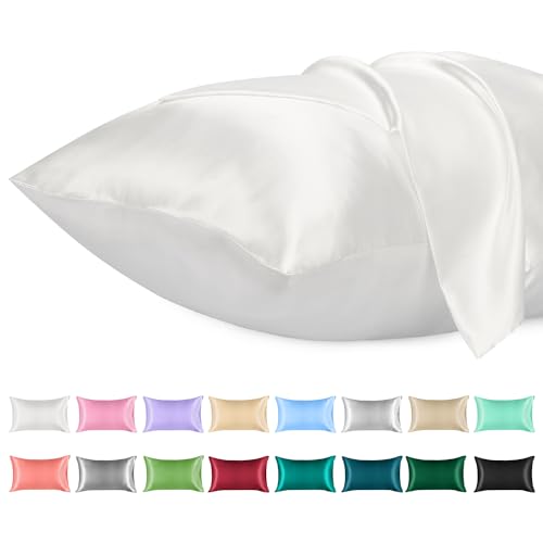 2 Satin Pillowcases 40x80cm, Suave como una Funda Almohada Seda, Fundas con Cierre de sobre, Protege Cabello y Piel, Certificado Oeko-Tex, （Negro） - Negro - 40x80 cm