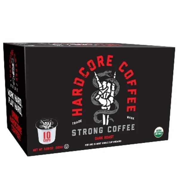 Hardcore Single Serve Coffee Pods for Keurig K Cup Brewers, High Caffeine, Strong Roast, 10 Count