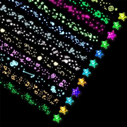 URROMA Star Paper Strips, 420 Pcs Colorful Luminous Origami Lucky Star Paper Strips for Crafts Folding School Teaching DIY Arts Projects Crafting Supplies - Luminous Night Star - 420pcs