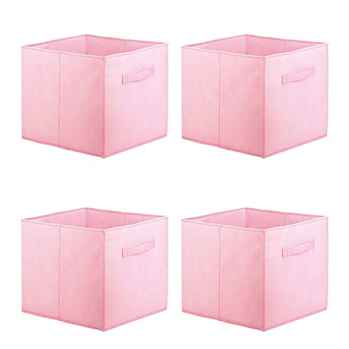 Owelth 4 Stück Aufbewahrungsbox Stoff, 32×38×32 cm Groß Faltboxen Aufbewahrungswürfel mit Griffen, Stoffboxen Aufbewahrung Box Aufbewahrungskiste für KALLAX Boxen, Schlafzimmer, Schränken - Rosa