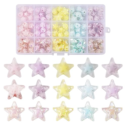 Boutigem 120Pcs Star Beads Frosted Transparent Acrylic Five Pointed Star Perforated Beads for Bracelets Necklaces Earrings Jewelry DIY Making - Stern