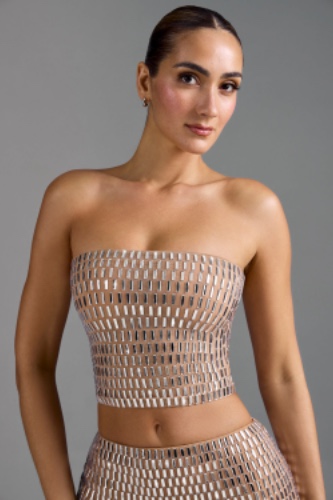 Embellished Bandeau Top in Almond | 4
