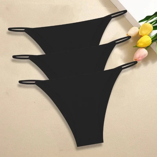 Seamless Panties Ultra-thin Underwear Low Rise - Black / S