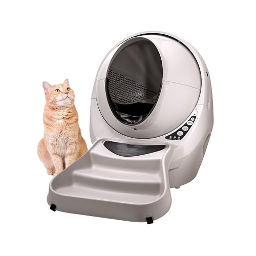 Litter-Robot 3 Connect & Ramp by Whisker, Beige - Automatic, Self-Cleaning Cat Litter Box, App Controlled, Helps Reduce Litter Box Odors, Works with Any Clumping Litter, WhiskerCare 1-Year Warranty - Biege