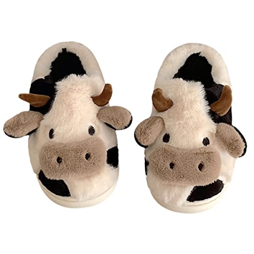 Fuzzy Cute Cow Slippers for Women
