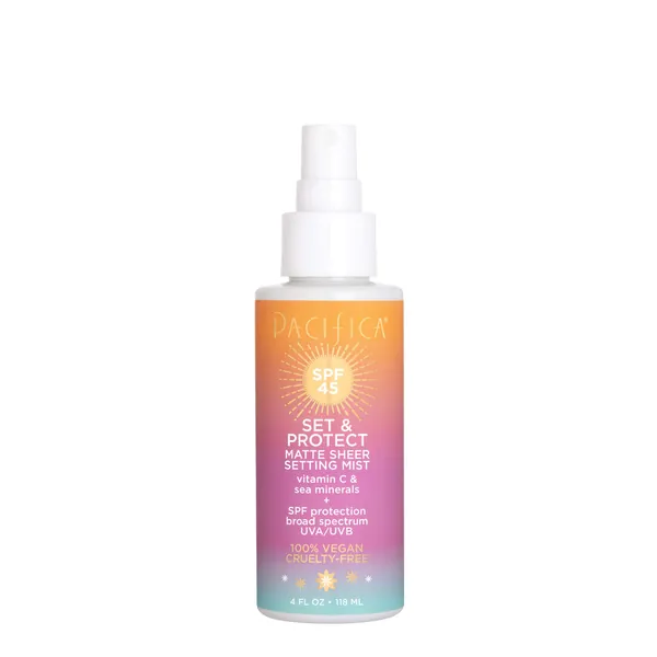 Pacifica Beauty, Set & Protect Matte Sheer Setting Mist SPF 45, Face Sunscreen, UVA/UVB Protection, Broad Spectrum, Sets Makeup, Oil Control, 4 Fl Oz, Vegan + Cruelty Free - 