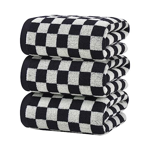Indulge in Luxury with Checkered Bath Towels - 100% Cotton, Super Soft & Absorbent, Fade-Resistant, Cozy, and Perfect for Gifting (2 Towels) (Black) - Black