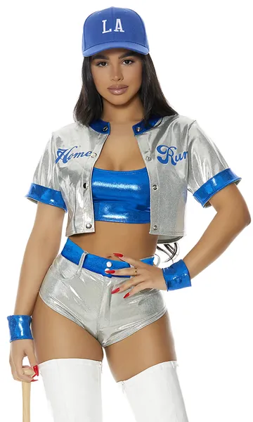 Forplay womens Home Run Sexy Baseball Player Costume - Silver Medium/Large
