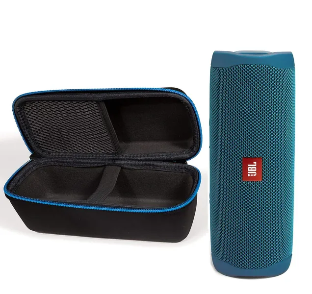 JBL Flip 5 Waterproof Portable Bluetooth Recycled Plastic Speaker Bundle with divvi! Protective Hardshell Case - Blue (Eco Edition) - Blue