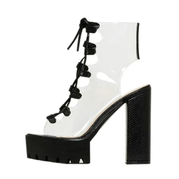 LLADYY Women's Platform high Heels Strap Fish Mouth Dress Clear Shoes White Wedding Banquet Beautiful Sandals Summer - 8 Black