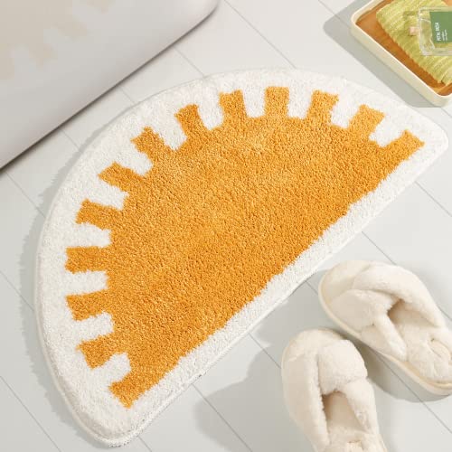 TRUEDAYS Bathroom Rugs Sun Bath Mat, Half Circle Cute Sunrise Bath Mat Soft and Fluffy, Water Absorbent Bath Rug Machine Washable Bath Mat Bathroom Mat - Yellow