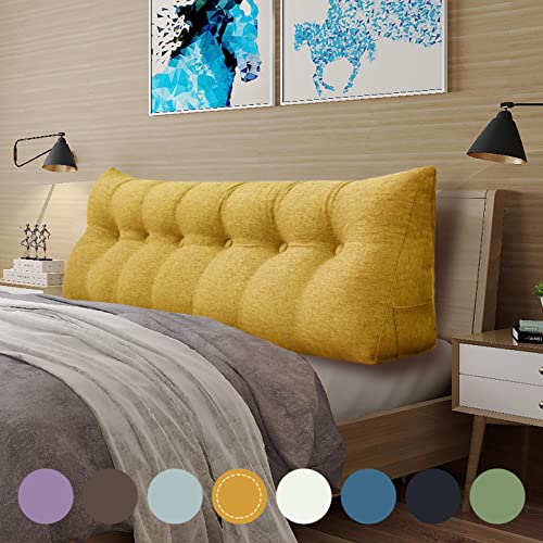 Rucener Large Wedge Pillow Headboard Triangular Daybed Pillows Large Headboard Bolster Triangular Headboard Backrest Suitable for Sofa and Bed Yellow California King Cotton Linen - Yellow - California King