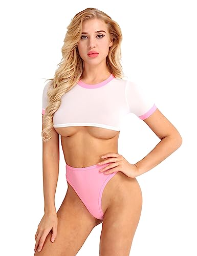 MSemis Women Girls Anime Cosplay Costume Japanese Schoolgirl Uniform Outfit Lingerie Set - Pink - Medium