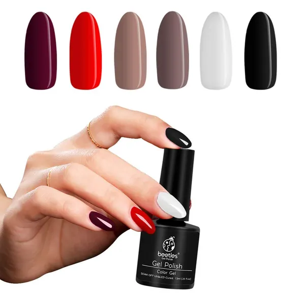 Beetles Black White Red Gel Nail Polish Set, Led Required Soak Off Gel Polish Kit, French Nail Manicure Kit DIY at Home - 