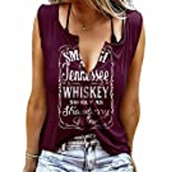Smooth As Tennessee Tank Top Sweet As Strawberry Shirt Ring Hole Sleeveless Sexy V Neck Womens Retro Country Music Top