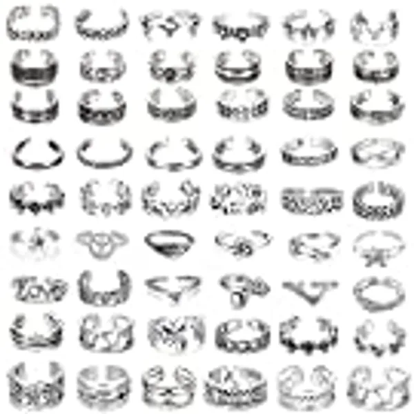 54Pcs Open Toe Rings Set for Women Men Adjustable Vintage Retro Knuckle Ring Toe Finger Tail Ring Beach Foot Jewelry