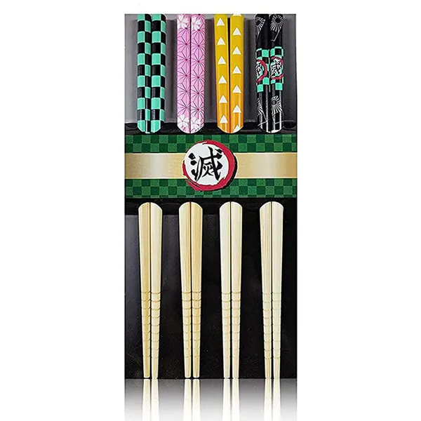 4 Pairs Demon Slayer Chopsticks Reusable, Anime Chopsticks Japanese Bamboo Chopsticks Gift Set, 8.07 Inch/20.5cm, for Home, Hotel, Travel, Gift(Color:A)