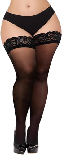 Buauty Plus Size Thigh High Stockings for Women – Black Lace Top Stay Up Sheer Thigh Highs,Lingerie Stockings Pantyhose - 3X-Large - Black