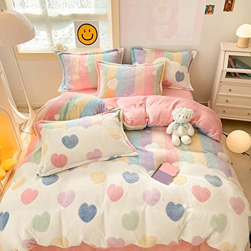 MorroMorn Pink Duvet Cover Queen, Rainbow Bedding Sets, Fluffy Comforter Covers Set, Down Alternative Blanket Ultra Soft Kawaii Cute for Girls Kids Teen Women Full Double Size - Full/Queen - Rainbow Love