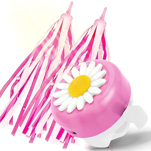 kortes 1 Pack Kids Bike Bell and 2 Pack Kids Bike Streamers for Children's Bike Accessories (Pink, Red,& Blue) - A1 Pink & White