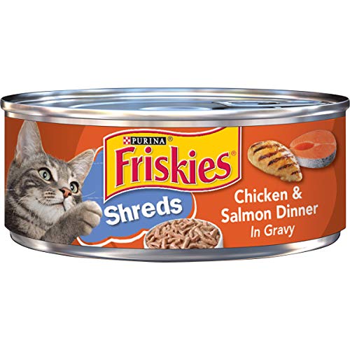 Purina Friskies Gravy Wet Cat Food, Shreds Chicken & Salmon Dinner in Gravy - (Pack of 24) 5.5 oz. Cans