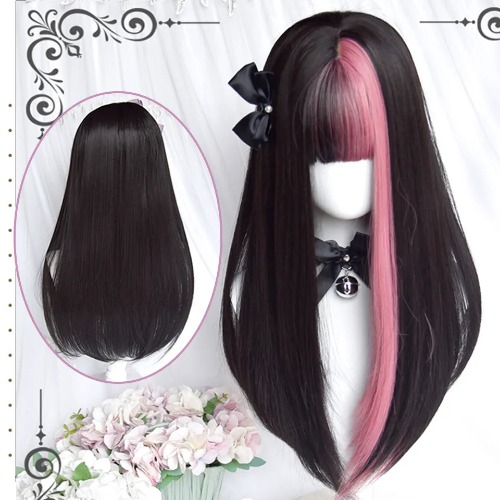 Black & Purple Color Block Wig | PInk