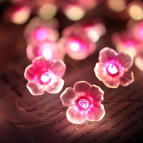 Cherry Blossom Fairy String Lights Sakura Pink Flower Decorative Lights Modern Décor 10ft 30LEDs with Timer Remote Control for Bedroom Floral Garland Centerpieces - Sakura