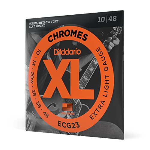 D'Addario Guitar Strings - XL Chromes Electric Guitar Strings - Flat Wound - Polished for Ultra-Smooth Feel and Warm, Mellow Tone - ECG23 - Extra Light, 10-48, 1-Pack - 1-Pack - Extra Light, 10-48