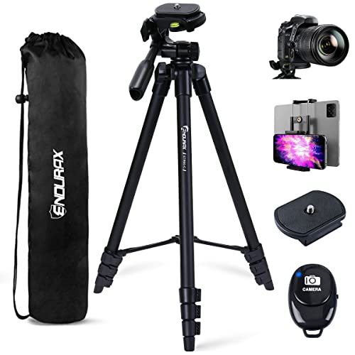 Endurax 60'' Camera Tripod Camera Stand for Canon Rebel Eos Nikon DSLR, Travel Tripods for Phone Tablet with Remote - With Quick Release Plate-Black