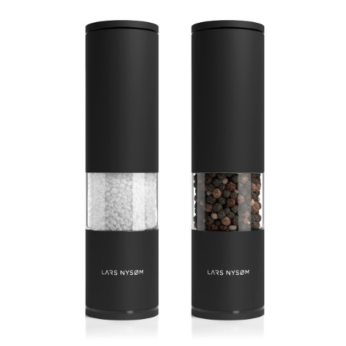 LARS NYSØM Salt and Pepper Mills Set Stainless Steel with Adjustable Ceramic Grinder 2 pieces I Design Spice Mills Set Manual (Set of 2, Onyx Black) - Set of two manual mills Onyx Black